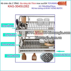 Kệ chén dao thớt ống đũa có khay 2 tầng Tovashu 70cm KAG-304SU262