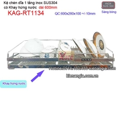 Kệ chén dĩa 1 tầng có khay hứng nước inox sus304 dài 6 tấc KAG-RT1134