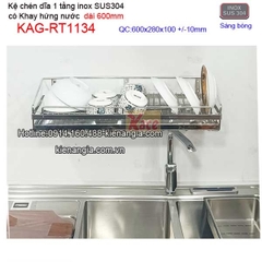 Kệ chén dĩa 1 tầng có khay hứng nước inox sus304 dài 6 tấc KAG-RT1134
