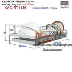 Kệ chén dĩa 1 tầng có khay hứng nước inox sus304 dài 8 tấc KAG-RT1136