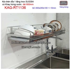Kệ chén dĩa 1 tầng có khay hứng nước inox sus304 dài 8 tấc KAG-RT1136