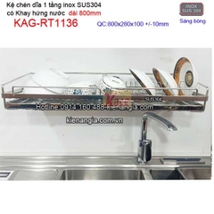 Kệ chén dĩa 1 tầng có khay hứng nước inox sus304 dài 8 tấc KAG-RT1136