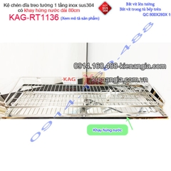 Kệ chén dĩa 1 tầng có khay hứng nước inox sus304 dài 8 tấc KAG-RT1136