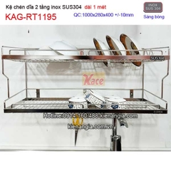 Kệ chén dĩa 2 tầng dài 100cm bằng inox sus304 KAG-RT1195