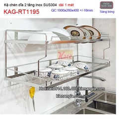 Kệ chén dĩa 2 tầng dài 100cm bằng inox sus304 KAG-RT1195