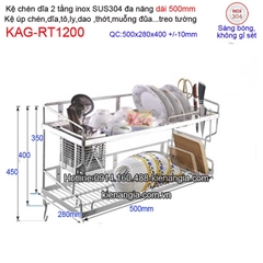 Kệ chén dĩa 2 tầng inox 304 bếp nhỏ KAG-RT1200
