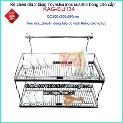 Kệ chén dĩa 2 tầng inox cao cấp dài 60cm Tovashu KAG-SU134