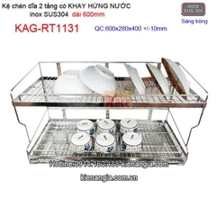 Kệ chén dĩa có khay hứng nước inox sus304 2 tầng dài 6 tấc KAG-RT1131