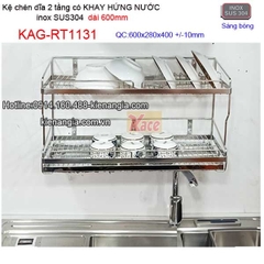 Kệ chén dĩa có khay hứng nước inox sus304 2 tầng dài 6 tấc KAG-RT1131