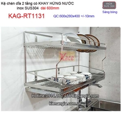 Kệ chén dĩa có khay hứng nước inox sus304 2 tầng dài 6 tấc KAG-RT1131