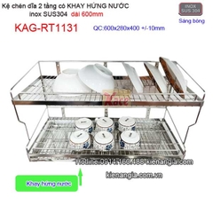 Kệ chén dĩa có khay hứng nước inox sus304 2 tầng dài 6 tấc KAG-RT1131