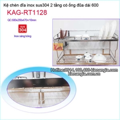 Kệ chén dĩa đa năng inox sus304 2 tầng dài 6 tấc KAG-RT1128
