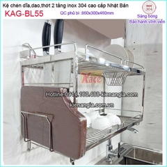 Kệ chén dĩa dao thớt 2 tầng treo tủ bếp 800 inox Nhật Bản KAG-BL55