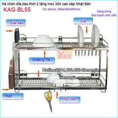 Kệ chén dĩa dao thớt 2 tầng treo tủ bếp 800 inox Nhật Bản KAG-BL55