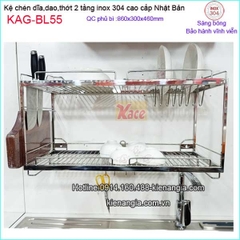 Kệ chén dĩa dao thớt 2 tầng treo tủ bếp 800 inox Nhật Bản KAG-BL55