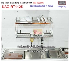 Kệ chén dĩa inox sus304 2 tầng dài 6 tấc KAG-RT1125