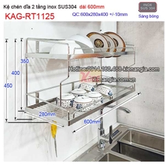 Kệ chén dĩa inox sus304 2 tầng dài 6 tấc KAG-RT1125