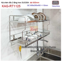 Kệ chén dĩa inox sus304 2 tầng dài 6 tấc KAG-RT1125