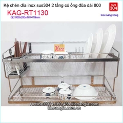 Kệ chén dĩa muỗng đũa inox sus304 2 tầng dài 8 tấc KAG-RT1130
