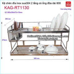 Kệ chén dĩa muỗng đũa inox sus304 2 tầng dài 8 tấc KAG-RT1130