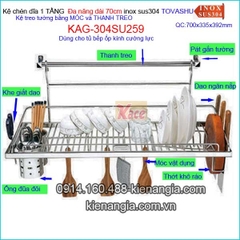 Kệ chén Tovashu 1 tầng đa năng móc treo tủ bếp kính cường lực 70cm KAG-304SU259