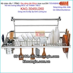 Kệ chén Tovashu 1 tầng đa năng móc treo tủ bếp kính cường lực 80cm KAG-304SU260