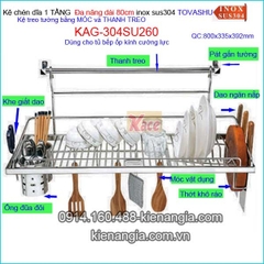 Kệ chén Tovashu 1 tầng đa năng móc treo tủ bếp kính cường lực 80cm KAG-304SU260