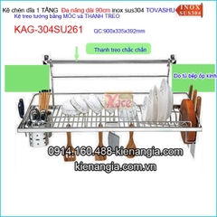 Kệ chén Tovashu 1 tầng đa năng móc treo tủ bếp kính cường lực 90cm KAG-304SU261