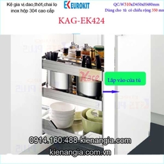 Kệ gia vị inox hộp âm tủ 35cm EUROKITS KAG-EK424, khuyến mãi phí lắp đặt TPHCM