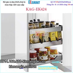 Kệ gia vị inox hộp âm tủ 35cm EUROKITS KAG-EK424, khuyến mãi phí lắp đặt TPHCM