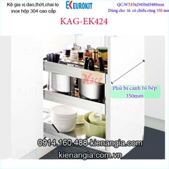 Kệ gia vị inox hộp âm tủ 35cm EUROKITS KAG-EK424, khuyến mãi phí lắp đặt TPHCM