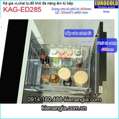 Kệ gia vị,chai lọ inox âm tủ 40cm -EUROGOLD-KAG-ED285