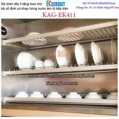 Kệ inox mờ 3 tầng chén bát âm tủ 600 EUROKIT-KAG-EK411