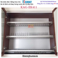 Kệ inox mờ 3 tầng chén bát âm tủ 600 EUROKIT-KAG-EK411