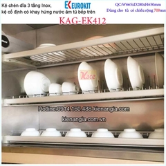 Kệ inox mờ 3 tầng chén bát âm tủ 700 EUROKIT-KAG-EK412