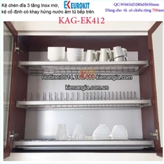 Kệ inox mờ 3 tầng chén bát âm tủ 700 EUROKIT-KAG-EK412