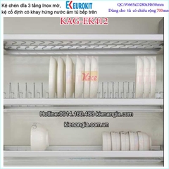 Kệ inox mờ 3 tầng chén bát âm tủ 700 EUROKIT-KAG-EK412
