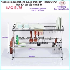 Kệ inox Nhật Bản đặt trên chậu rửa KAG-BL75