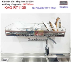 Kệ ráo chén dĩa 1 tầng có khay hứng nước inox sus304 dài 7 tấc KAG-RT1135