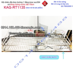 Kệ ráo chén dĩa 1 tầng có khay hứng nước inox sus304 dài 7 tấc KAG-RT1135
