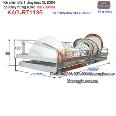 Kệ ráo chén dĩa 1 tầng có khay hứng nước inox sus304 dài 7 tấc KAG-RT1135