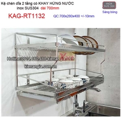 Kệ ráo chén dĩa có khay hứng nước inox sus304 2 tầng dài 7 tấc KAG-RT1132