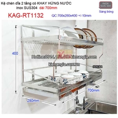 Kệ ráo chén dĩa có khay hứng nước inox sus304 2 tầng dài 7 tấc KAG-RT1132