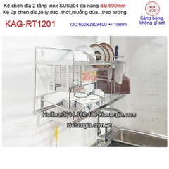 Kệ úp chén 2 tầng 600 treo tủ bếp inox 304 KAG-RT1201