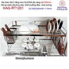 Kệ úp chén 2 tầng 600 treo tủ bếp inox 304 KAG-RT1201