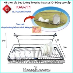 Kệ úp chén 70cm bát treo 1 tầng inox Tovashu KAG-7T1