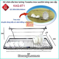 Kệ úp chén bát 80cm treo 1 tầng inox Tovashu KAG-8T1