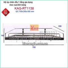 Kệ úp chén dĩa 1 tầng inox sus304 dài 7 tấc KAG-RT1138