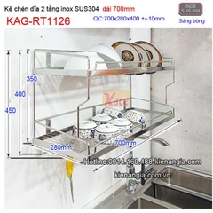 Kệ úp chén dĩa inox sus304 2 tầng dài 7 tấc KAG-RT1126