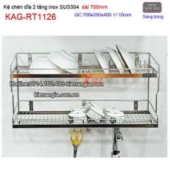 Kệ úp chén dĩa inox sus304 2 tầng dài 7 tấc KAG-RT1126